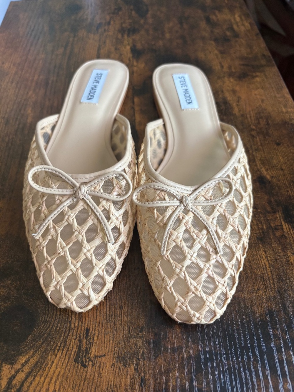 NWOB Steve Madden Birdee Raffia Mesh Bow Mule Flats 9